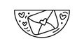 Hand drawn valentine vector envelope with hearts constructor in half round frame. Romantic love composition illustration