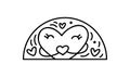 Hand drawn valentine vector heart constructor in half round frame. Romantic love composition illustration logo for