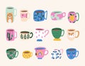 Hand drawn various Coffee and tea cup set. Vector illustration Royalty Free Stock Photo