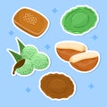 Hand drawn of various delicious traditional Indonesia snacks sticker set collection