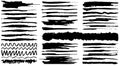 Hand drawn various shapes brush strokes. Creative black thin paintbrush lines, isolated on white background.