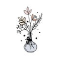 Hand drawn vase with a bouquet of flowers, magic illustration. Bohemian tattoo sketch, icon, esoteric logo. Vector illustration Royalty Free Stock Photo