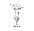 Hand drawn vector abstract artistic cooking ink sketch illustration drawing of champagne drink in wineglass with cotton Royalty Free Stock Photo