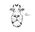 Hand drawn vector abstract artistic ink textured graphic sketch drawing illustration of wildlife lion head isolated on Royalty Free Stock Photo