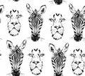 Hand drawn vector abstract artistic ink textured graphic sketch drawing illustrations seamless pattern of wildlife Royalty Free Stock Photo