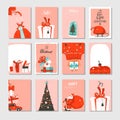 Hand drawn vector abstract big Merry Christmas time and New Year cartoon cards collection set with cute illustrations Royalty Free Stock Photo