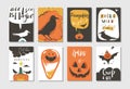Hand drawn vector abstract cartoon Happy Halloween illustrations party posters and collection cards set with ravens,bats