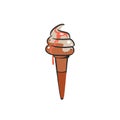 Hand drawn vector abstract cartoon ice creram cone ,sundae line art illustration .Ice cream dessert vector illustration