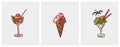Hand drawn vector abstract cartoon ice creram cone ,sundae line art illustration set .Ice cream dessert vector Royalty Free Stock Photo