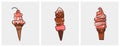 Hand drawn vector abstract cartoon ice creram cone,sundae line art illustration set.Ice cream dessert vector Royalty Free Stock Photo