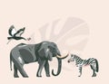 Hand drawn vector abstract cartoon modern graphic African Safari collage illustrations art banner with safari animals Royalty Free Stock Photo