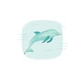 Hand drawn vector abstract cartoon summer time fun illustration with jumping dolphin in blue ocean waves isolated on Royalty Free Stock Photo