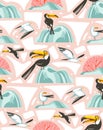 Hand drawn vector abstract cartoon summer time graphic illustrations artistic seamless pattern with flying sea gulls and Royalty Free Stock Photo