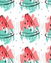 Hand drawn vector abstract collage seamless pattern with watermelon fruit isolated on white background.Unusual Royalty Free Stock Photo