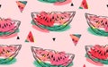 Hand drawn vector abstract collage seamless pattern with watermelon motif,triangle hipster shapes and artistic freehand