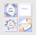 Hand drawn vector abstract creative Easter greeting cards collection set templates with painted golden Easter eggs Royalty Free Stock Photo