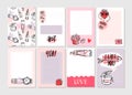 Hand drawn vector abstract creative girlie printable journaling cards template set collection in pink pastel colors with