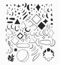 Hand drawn vector abstract flat graphic illustrations collection set bundle with logo elements,bohemian magic line art Royalty Free Stock Photo