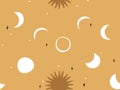 Hand drawn vector abstract flat stock graphic icon illustration sketch seamless pattern with celestial moon,sun and Royalty Free Stock Photo