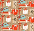 Hand drawn vector abstract fun Merry Christmas and Happy New Year time cartoon rustic festive seamless pattern with cute Royalty Free Stock Photo