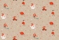 Hand drawn vector abstract fun Merry Christmas and Happy New Year time cartoon rustic festive seamless pattern with cute Royalty Free Stock Photo