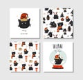 Hand drawn vector abstract fun Merry Christmas time cartoon cards collection set with cute illustrations of Santa Claus Royalty Free Stock Photo