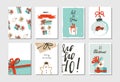 Hand drawn vector abstract fun Merry Christmas time cartoon cards collection set with cute illustrations,surprise gift Royalty Free Stock Photo