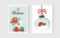 Hand drawn vector abstract fun Merry Christmas time cartoon cards collection set with cute illustrations,surprise gift Royalty Free Stock Photo