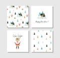 Hand drawn vector abstract fun Merry Christmas time cartoon cards collection set with cute illustrations,surprise gift Royalty Free Stock Photo