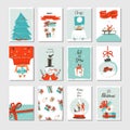 Hand drawn vector abstract fun Merry Christmas time cartoon cards collection set with cute illustrations,surprise gift Royalty Free Stock Photo