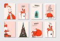 Hand drawn vector abstract fun Merry Christmas time cartoon cards collection set with cute illustrations,surprise gift Royalty Free Stock Photo