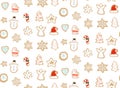 Hand drawn vector abstract fun Merry Christmas time cartoon illustration seamless pattern with baked gingerbreads Royalty Free Stock Photo