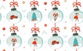 Hand drawn vector abstract fun Merry Christmas time cartoon illustration seamless pattern with Christmas vintage tree Royalty Free Stock Photo