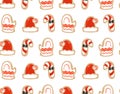 Hand drawn vector abstract fun Merry Christmas time cartoon illustrations seamless pattern with baked gingerbreads Royalty Free Stock Photo