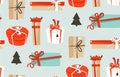 Hand drawn vector abstract fun Merry Christmas time cartoon illustrations seamless pattern with cute retro vintage Royalty Free Stock Photo