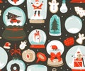 Hand drawn vector abstract fun stock flat Merry Christmas,and Happy New Year time cartoon festive seamless pattern with Royalty Free Stock Photo