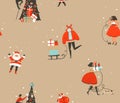 Hand drawn vector abstract fun stock flat Merry Christmas,and Happy New Year time cartoon festive seamless pattern with Royalty Free Stock Photo