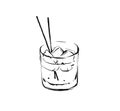 Hand drawn vector abstract graphic artistic cooking ink sketch illustration drawing of alcohol cocktail drink in glass Royalty Free Stock Photo