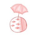 Hand drawn vector abstract graphic cartoon summer time flat illustrations with pink pastel colored beach umbrella and Royalty Free Stock Photo