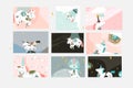 Hand drawn vector abstract graphic creative cartoon illustrations cards collection set template with astronaut unicorns Royalty Free Stock Photo