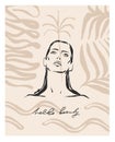 Hand drawn vector abstract graphic line art ,contemporary collection print with boho aesthetics female portrait graphic Royalty Free Stock Photo