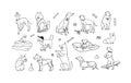 Hand drawn vector abstract graphic line collection set with diverse cute funny cartoon dogs characters.Vector Royalty Free Stock Photo