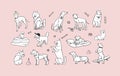 Hand drawn vector abstract graphic line collection set with diverse cute funny cartoon dogs characters.Vector Royalty Free Stock Photo