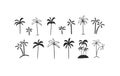 Hand drawn vector abstract graphic line collection set with diverse drawing different palm trees icons.Vector doodle Royalty Free Stock Photo