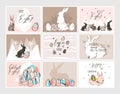 Hand drawn vector abstract graphic scandinavian collage Happy Easter cute illustrations greeting cards template Royalty Free Stock Photo