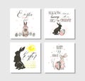 Hand drawn vector abstract graphic scandinavian collage Happy Easter cute illustrations greeting cards template Royalty Free Stock Photo