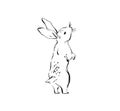 Hand drawn vector abstract ink sketch graphic drawing Happy Easter cute simple bunny illustrations elements for your