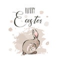 Hand drawn vector abstract ink sketch graphic drawing Happy Easter cute simple bunny illustrations greeting card poster