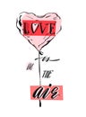 Hand drawn vector abstract Love greeting card design with ballon in heart shape and handwritten modern calligraphy phase