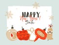 Hand drawn vector abstract Merry Christmas and Happy New Year sale time cartoon illustrations greeting header template Royalty Free Stock Photo